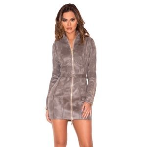 House of CB Grey Zip Dress Faux Suede Kardashians